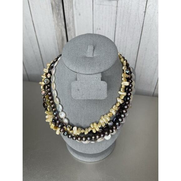 JAY KING Sterling Silver Freshwater Pearl FOUR STRAND Colors Statement Necklace - Picture 3 of 7